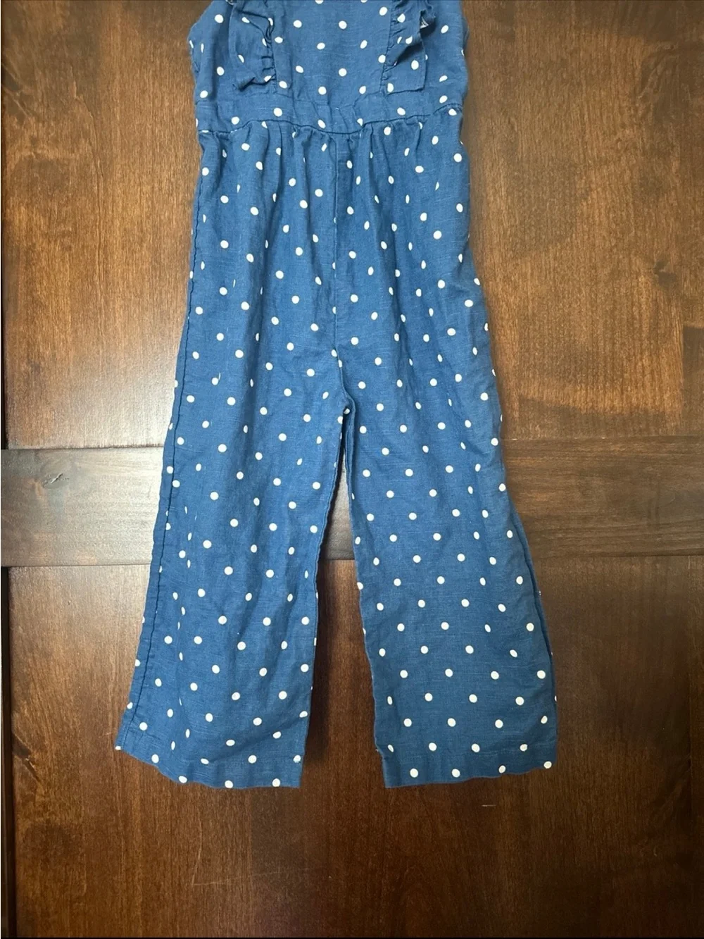 GAP Blue Polka Dot Smocked Ruffle-Strap Jumpsuit